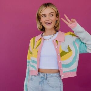 DressedinLala Baevely Sunrise Button-up Collared Sweater